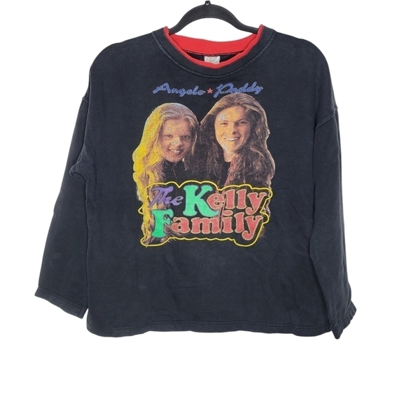 Vintage Tops - Vintage 80s The Kelly Family Band Womens Crop Graphic Crewneck Sweatshirt Size M